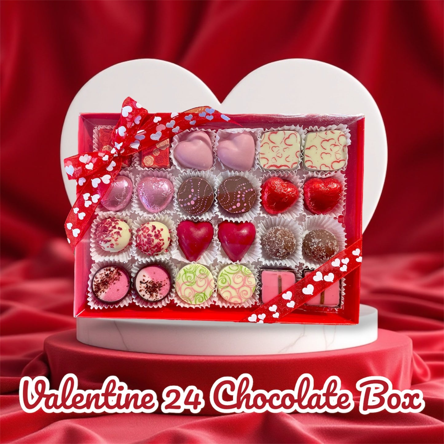 Valentine 24 Box - assortment of milk, dark and white chocolates