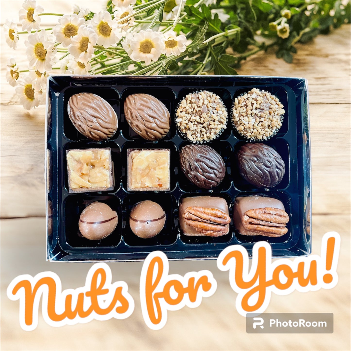 NUTS FOR YOU! Box of 12 chocolates.