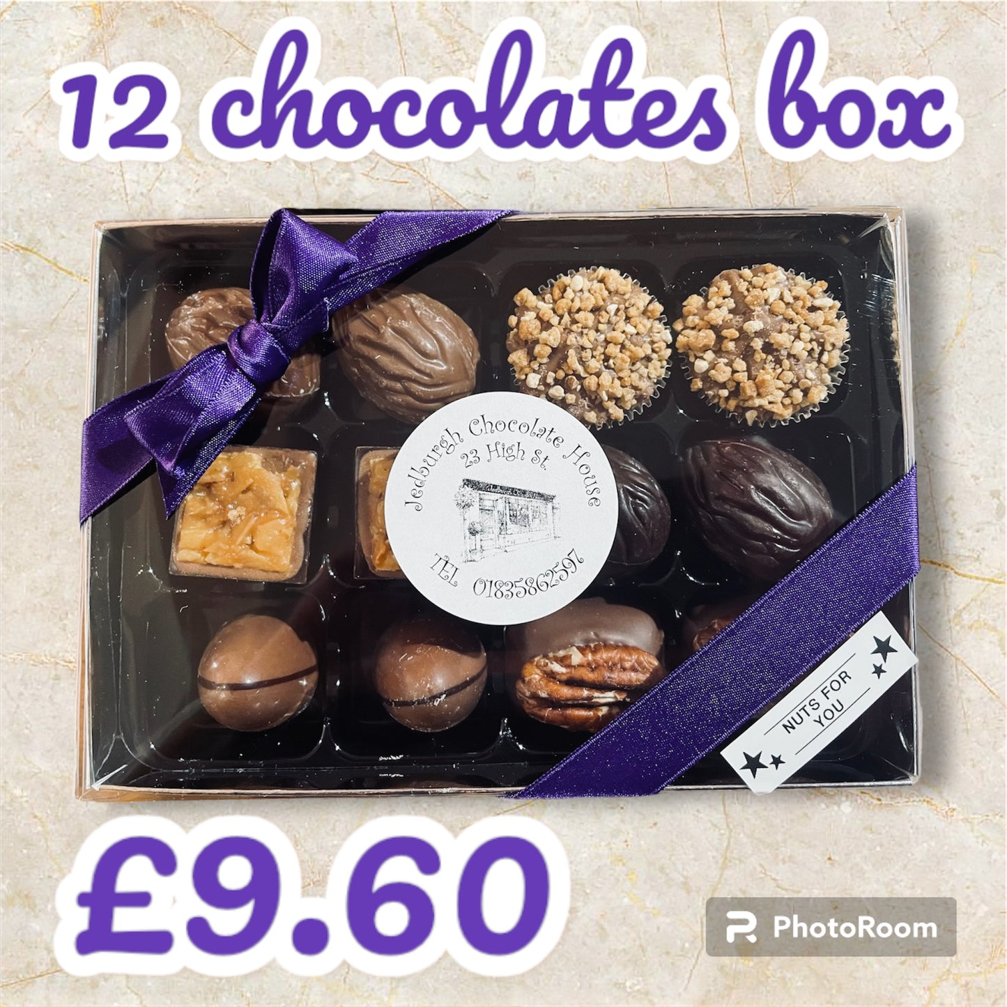 NUTS FOR YOU! Box of 12 chocolates.